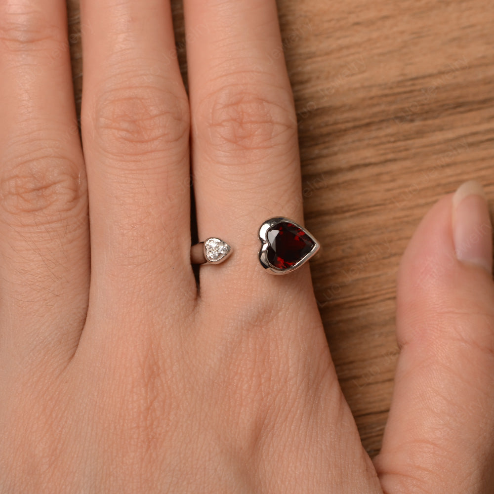 Heart Shaped Garnet Engagement Open Ring - LUO Jewelry