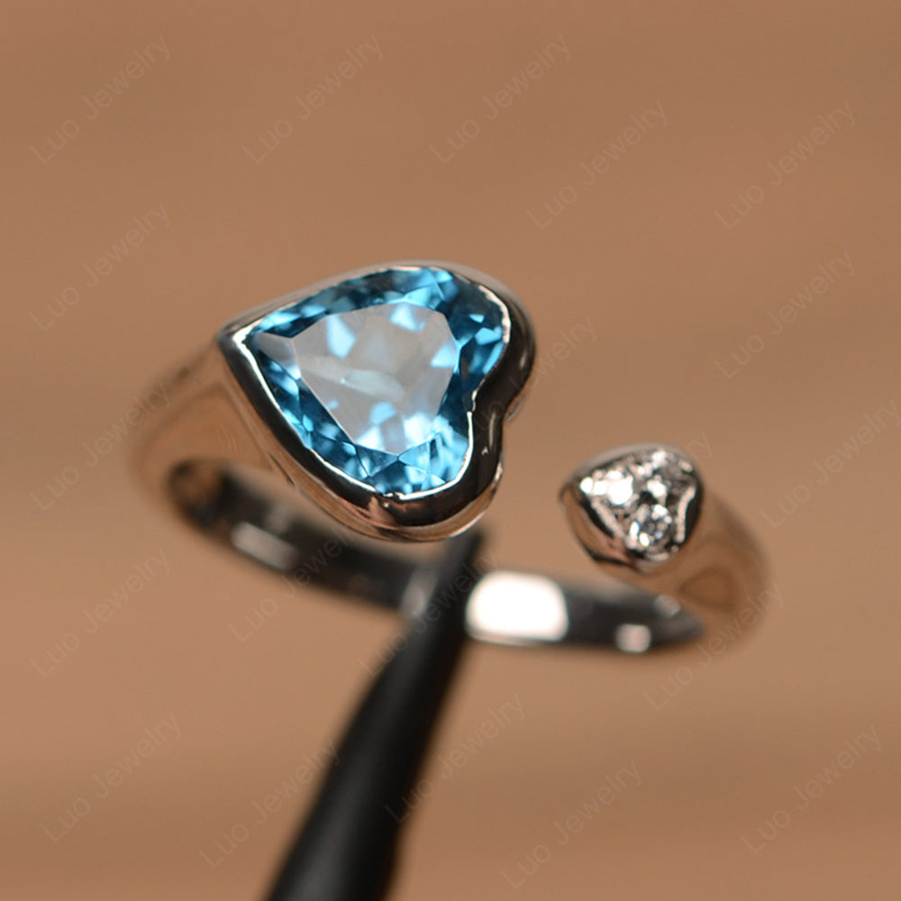 Heart Shaped London Blue Topaz Engagement Open Ring - LUO Jewelry