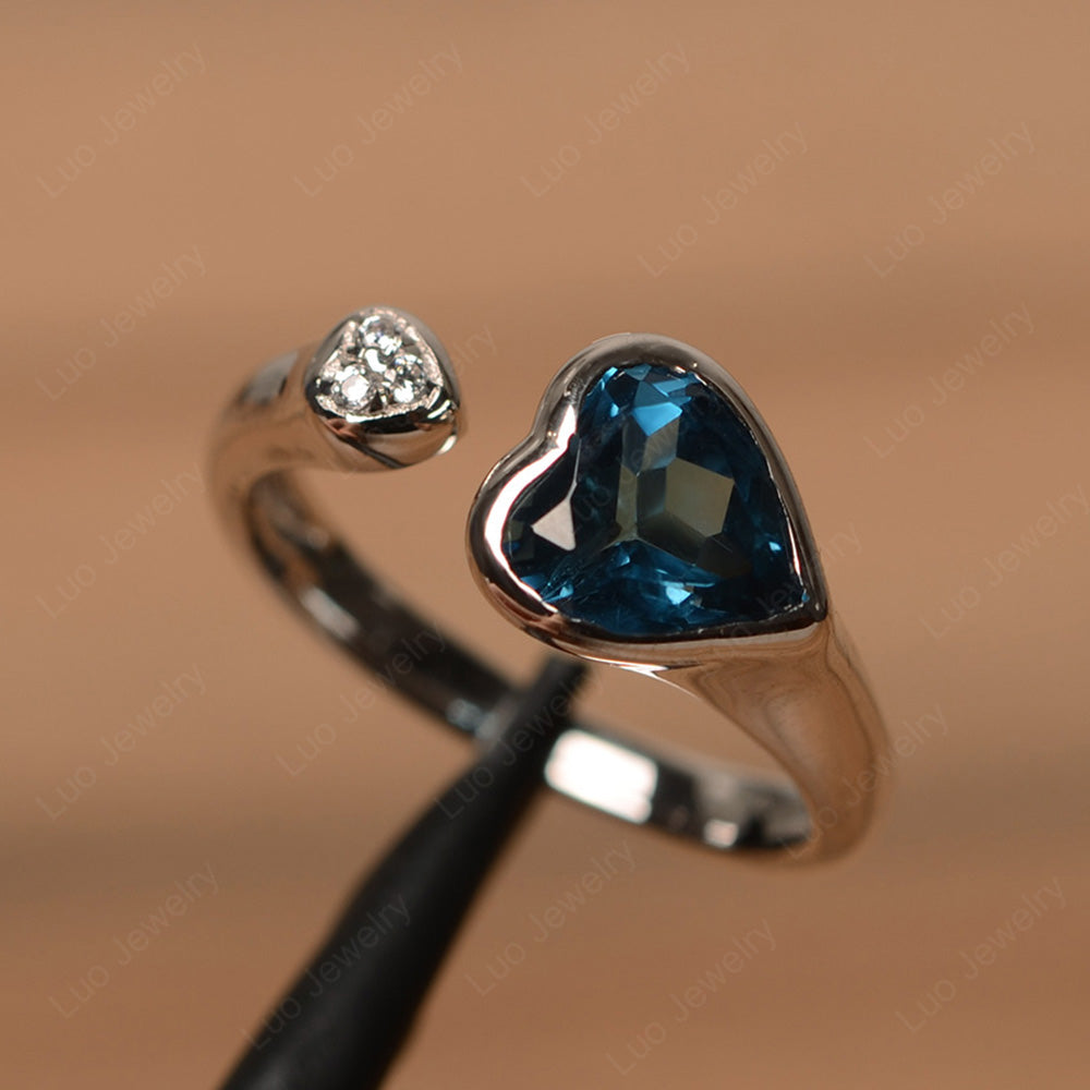 Heart Shaped London Blue Topaz Engagement Open Ring - LUO Jewelry