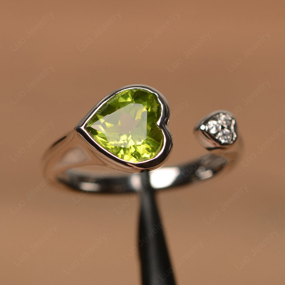 Heart Shaped Peridot Engagement Open Ring - LUO Jewelry