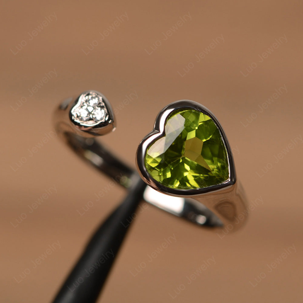 Heart Shaped Peridot Engagement Open Ring - LUO Jewelry