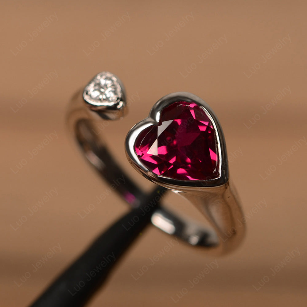 Heart Shaped Ruby Engagement Open Ring - LUO Jewelry
