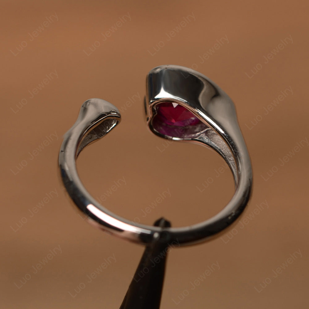 Heart Shaped Ruby Engagement Open Ring - LUO Jewelry