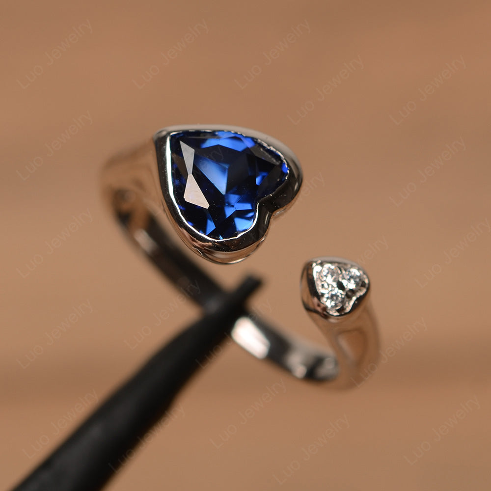 Heart Shaped Lab Sapphire Engagement Open Ring - LUO Jewelry