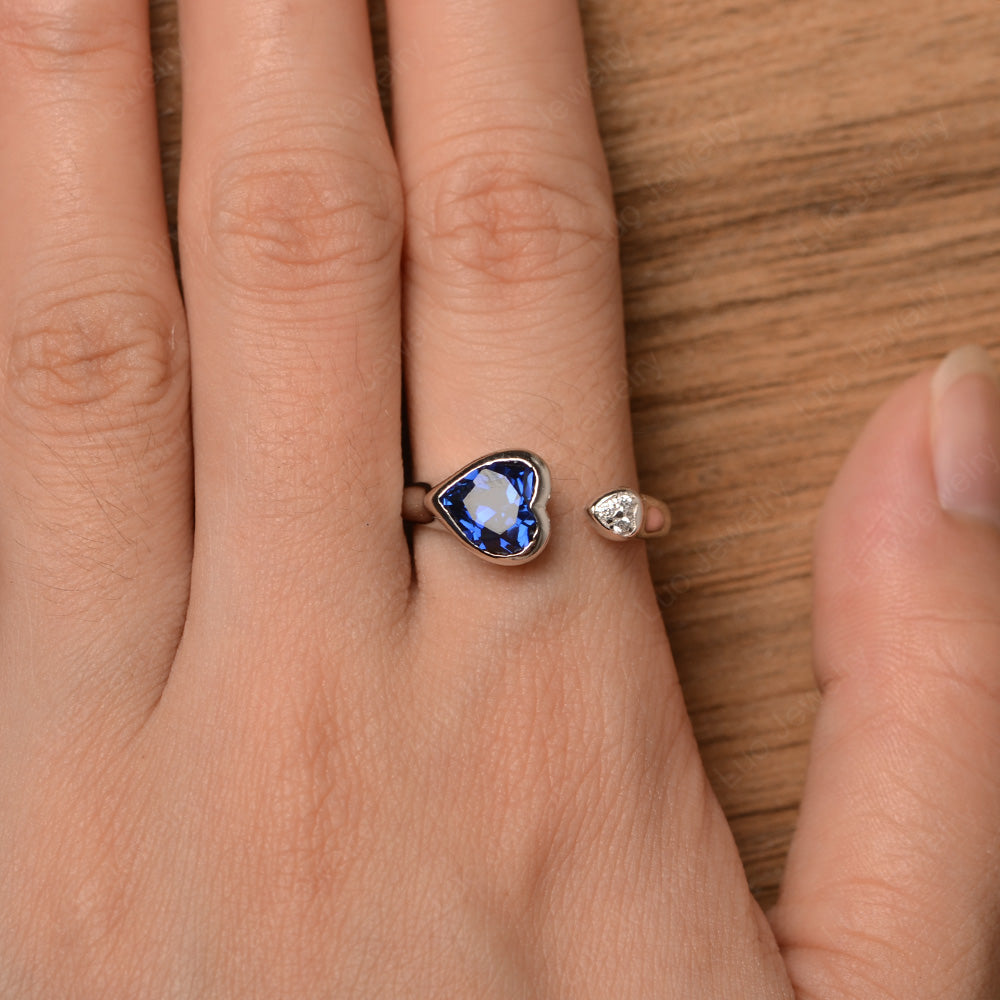 Heart Shaped Lab Sapphire Engagement Open Ring - LUO Jewelry