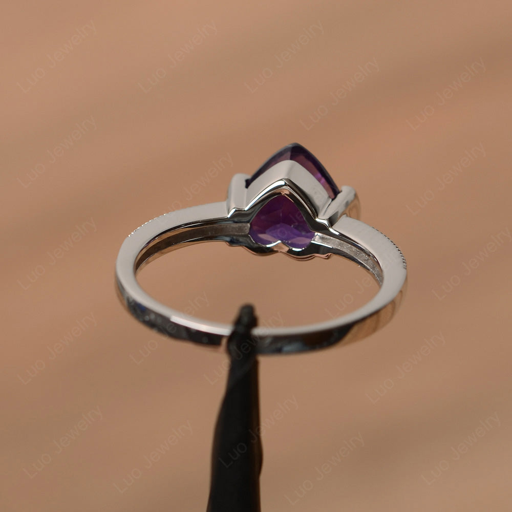 Hear Amethyst Half Bezel Set Engagement Ring - LUO Jewelry