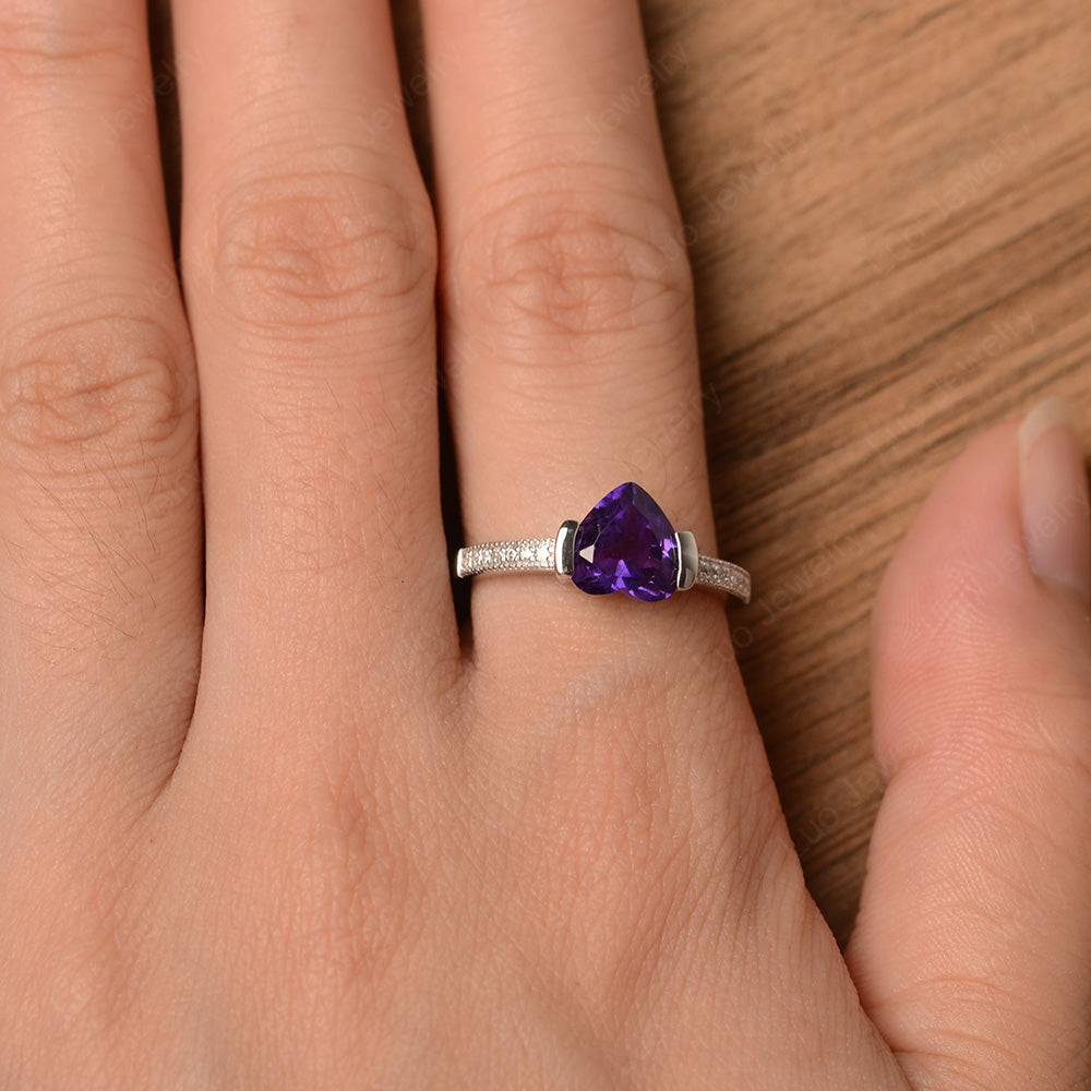 Hear Amethyst Half Bezel Set Engagement Ring - LUO Jewelry