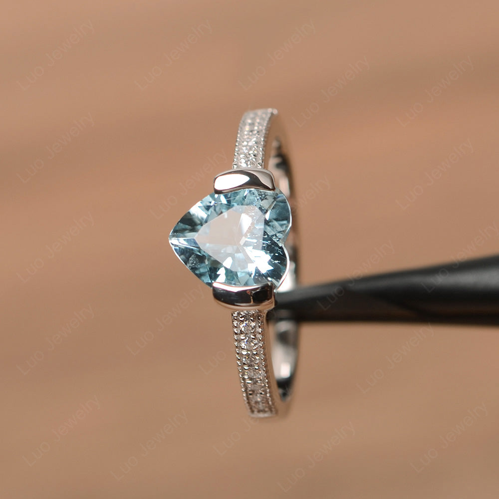 Hear Aquamarine Half Bezel Set Engagement Ring - LUO Jewelry