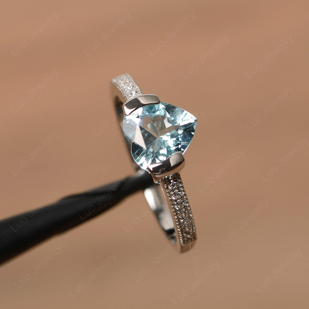 Hear Aquamarine Half Bezel Set Engagement Ring - LUO Jewelry