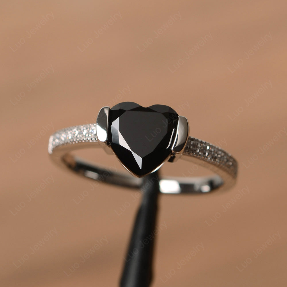 Hear Black Spinel Half Bezel Set Engagement Ring - LUO Jewelry