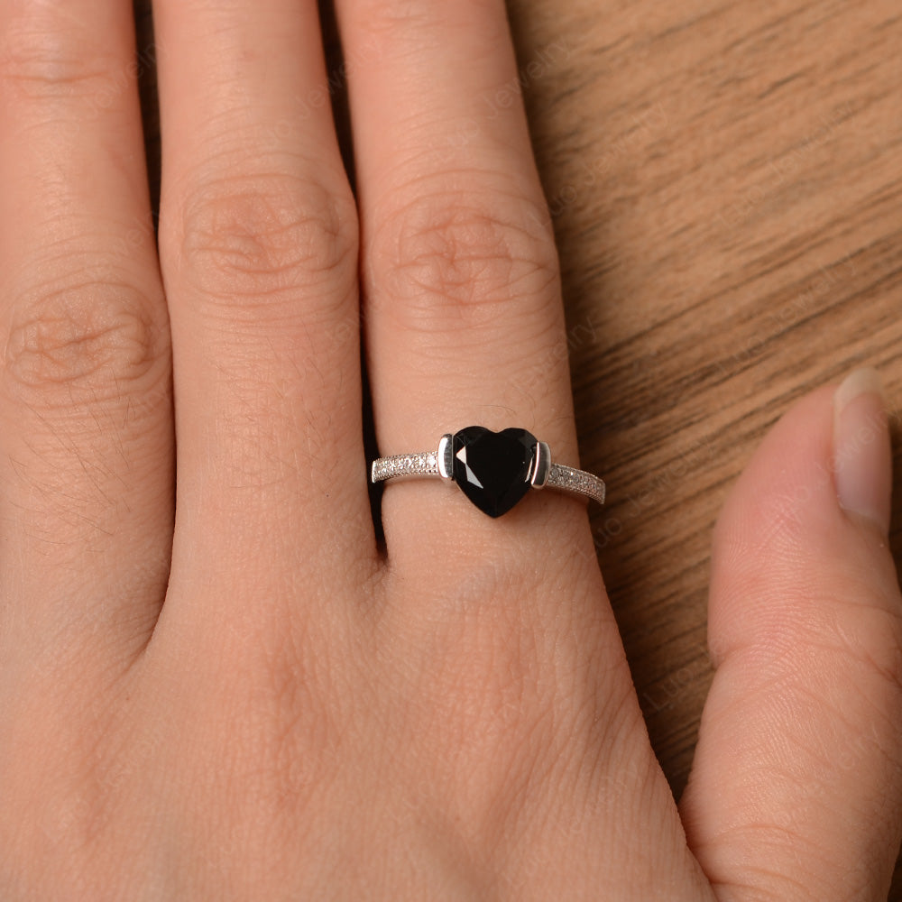 Hear Black Spinel Half Bezel Set Engagement Ring - LUO Jewelry