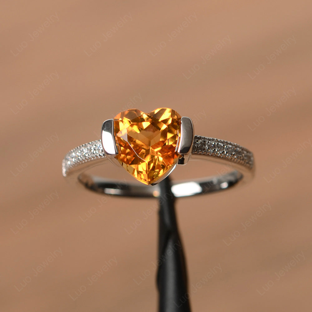 Hear Citrine Half Bezel Set Engagement Ring - LUO Jewelry