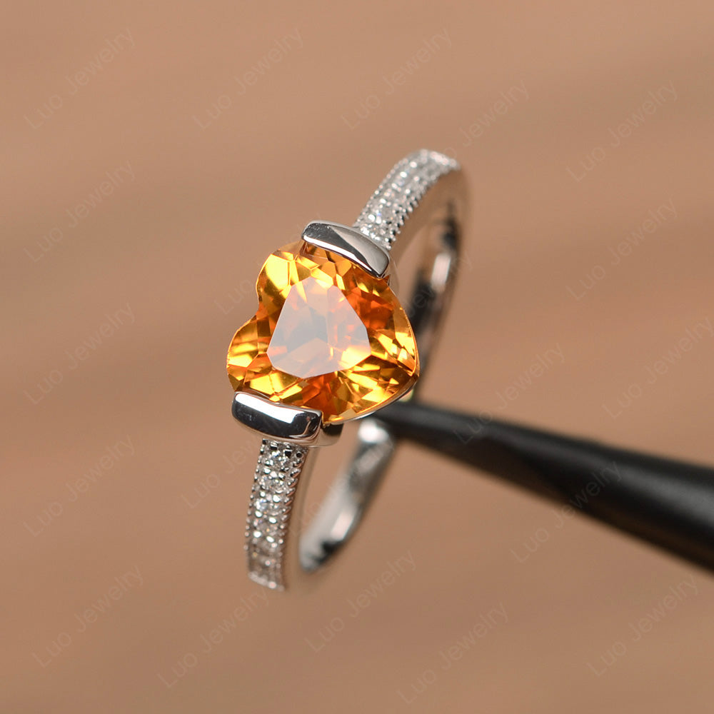 Hear Citrine Half Bezel Set Engagement Ring - LUO Jewelry
