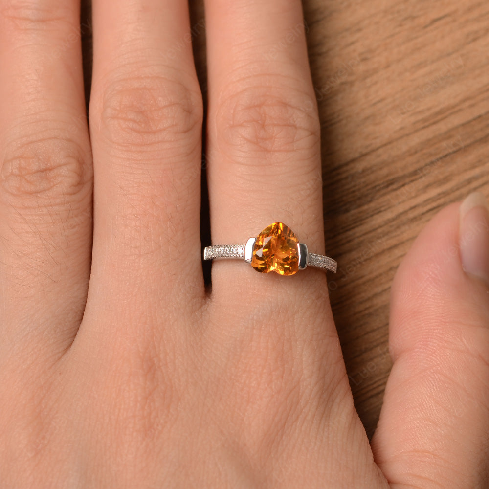 Hear Citrine Half Bezel Set Engagement Ring - LUO Jewelry