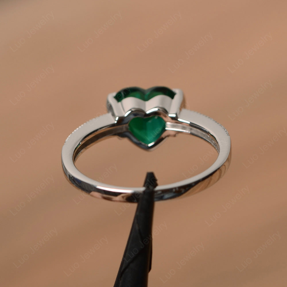 Hear Lab Emerald Half Bezel Set Engagement Ring - LUO Jewelry