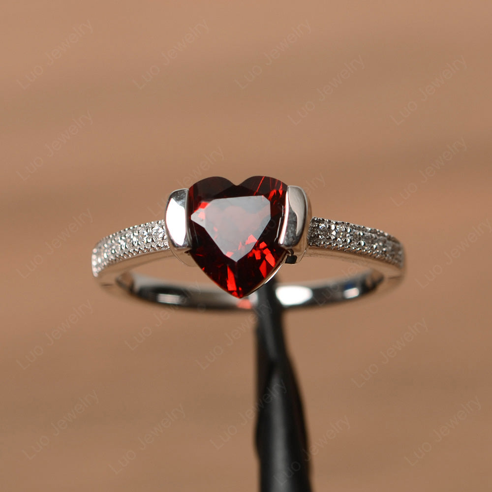 Hear Garnet Half Bezel Set Engagement Ring - LUO Jewelry