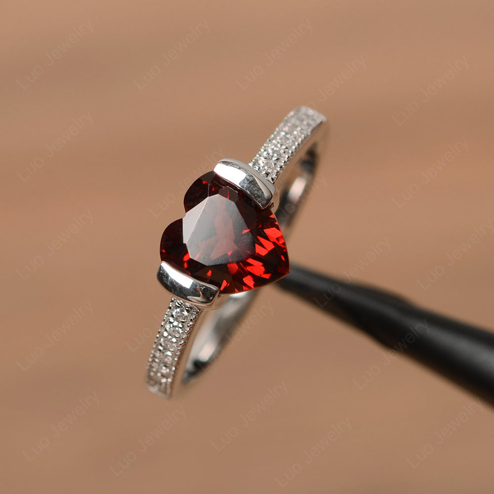 Hear Garnet Half Bezel Set Engagement Ring - LUO Jewelry