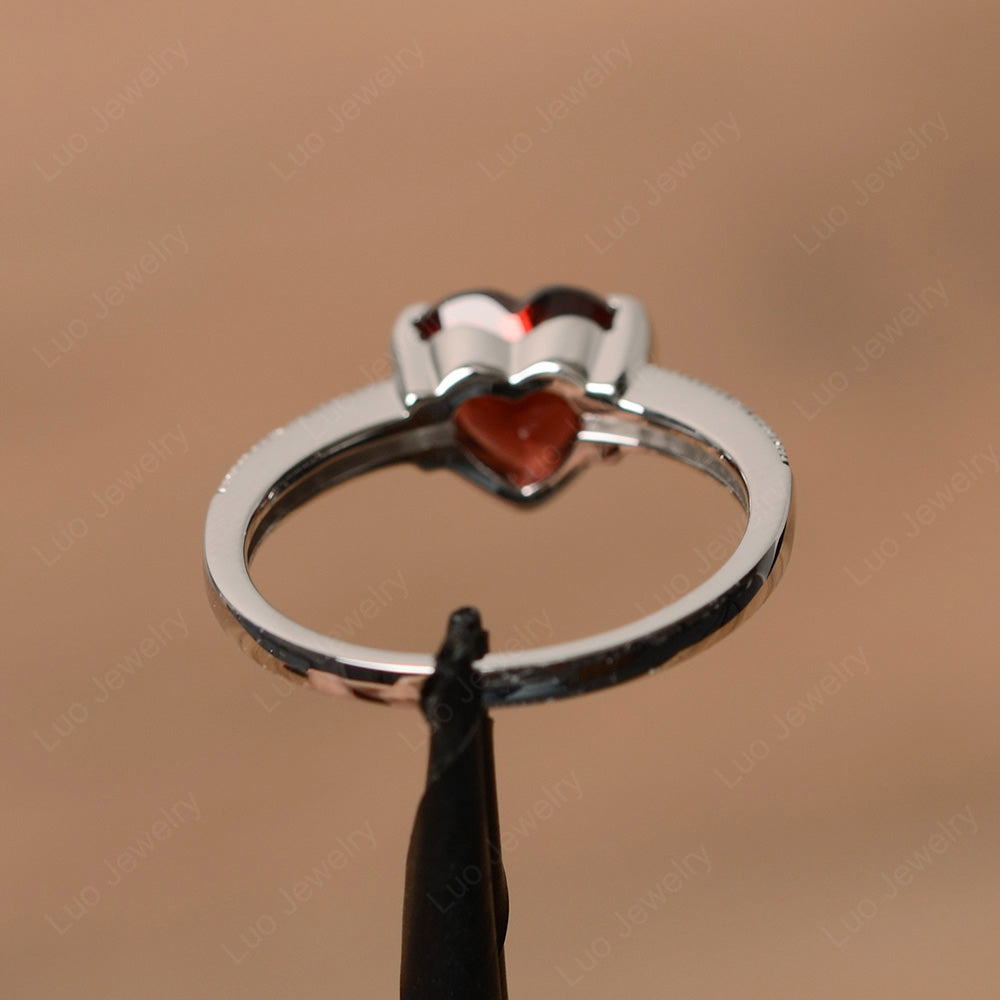 Hear Garnet Half Bezel Set Engagement Ring - LUO Jewelry