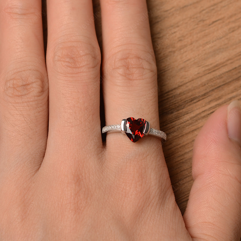 Hear Garnet Half Bezel Set Engagement Ring - LUO Jewelry