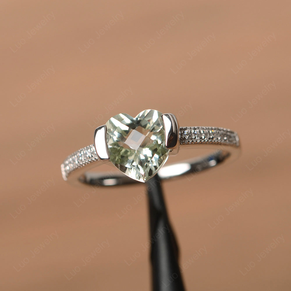Hear Green Amethyst Half Bezel Set Engagement Ring - LUO Jewelry