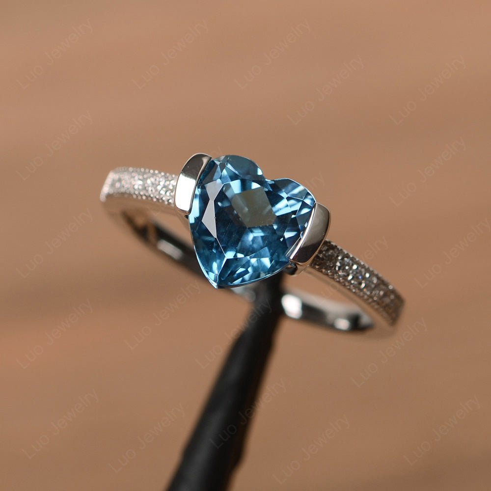 Hear London Blue Topaz Half Bezel Set Engagement Ring - LUO Jewelry