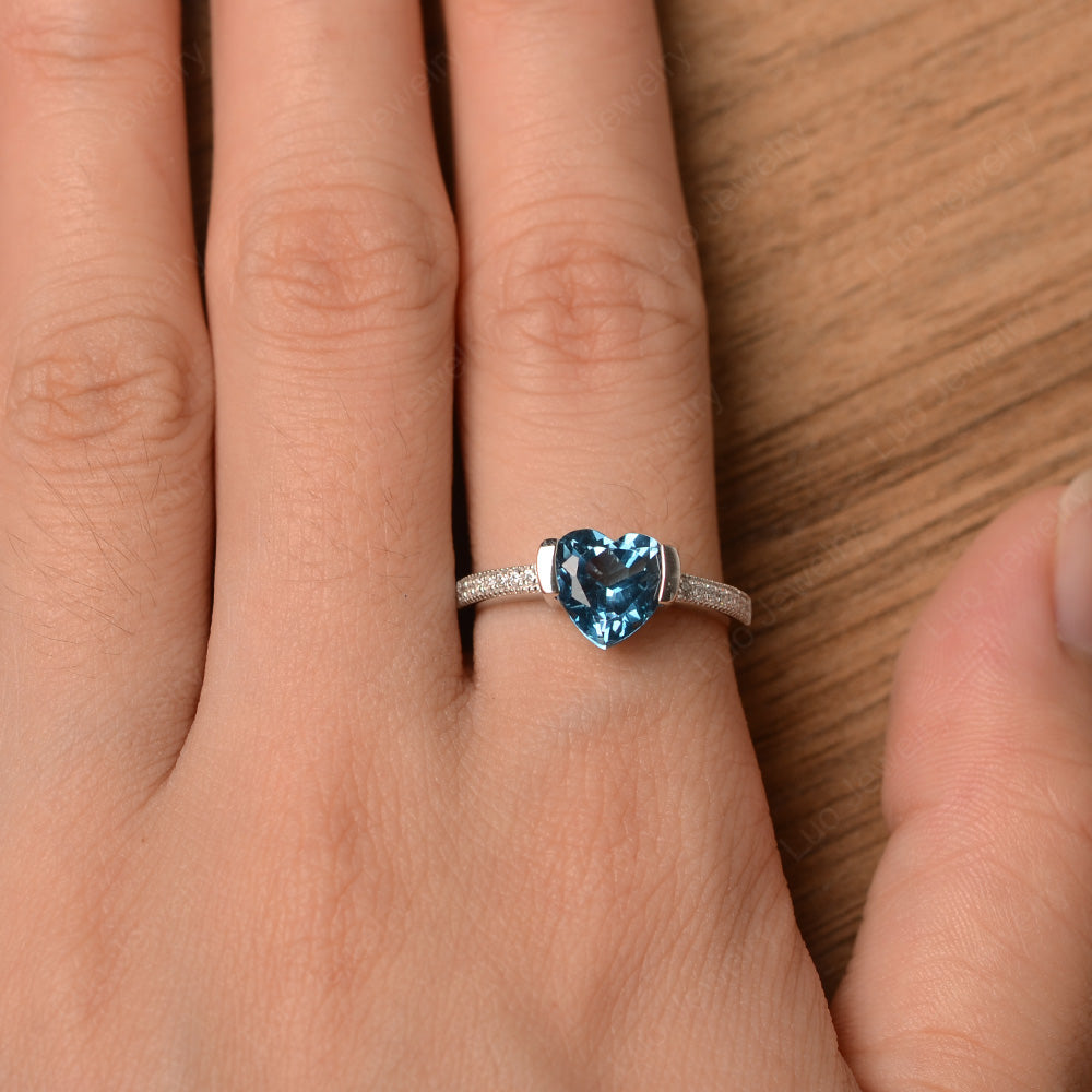 Hear London Blue Topaz Half Bezel Set Engagement Ring - LUO Jewelry