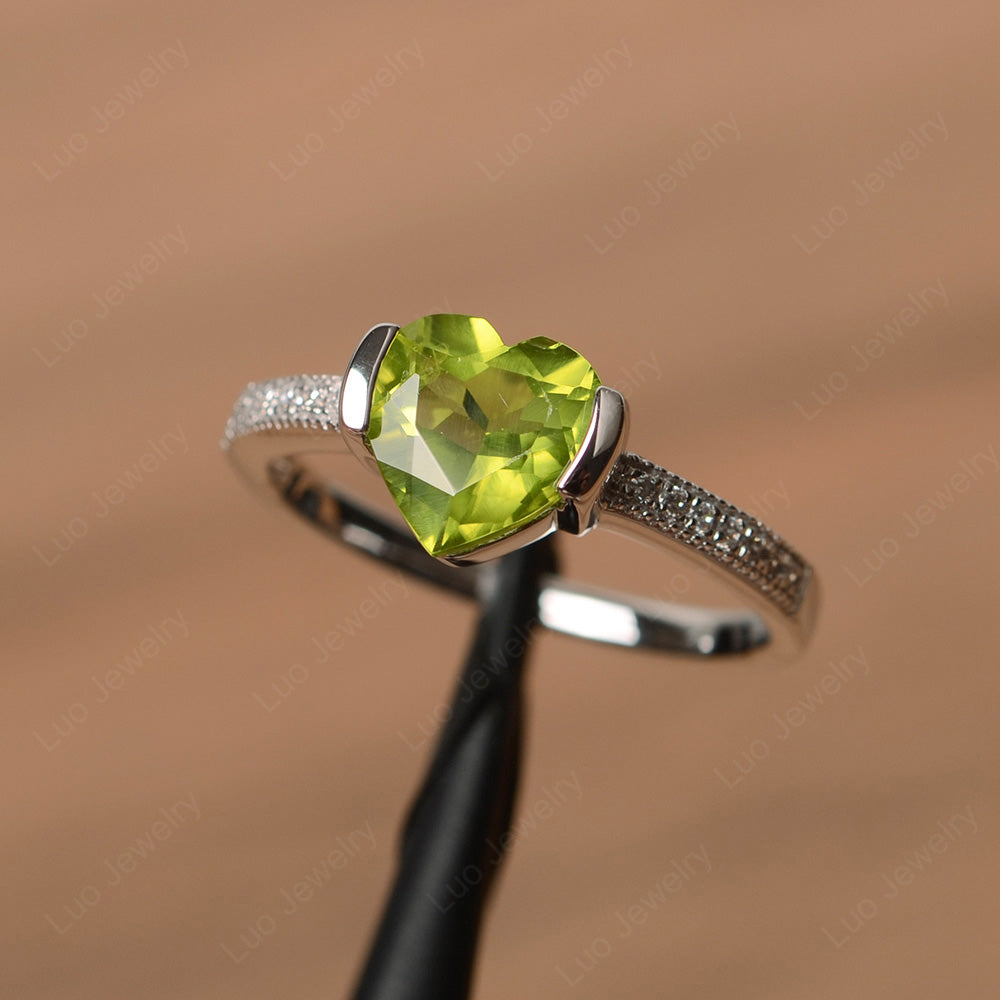 Hear Peridot Half Bezel Set Engagement Ring - LUO Jewelry