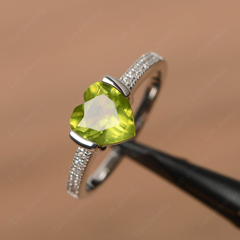 Hear Peridot Half Bezel Set Engagement Ring - LUO Jewelry