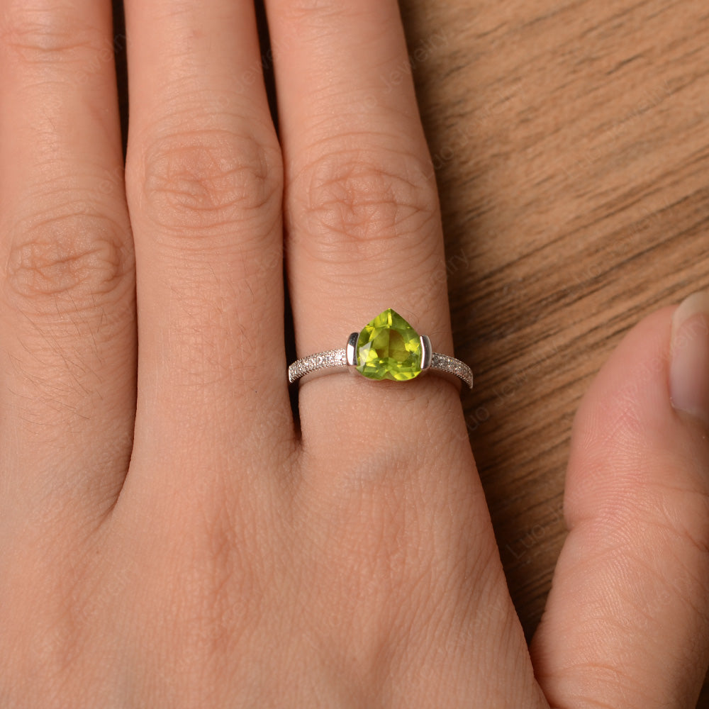 Hear Peridot Half Bezel Set Engagement Ring - LUO Jewelry