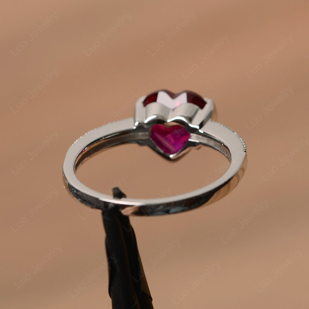 Hear Ruby Half Bezel Set Engagement Ring - LUO Jewelry