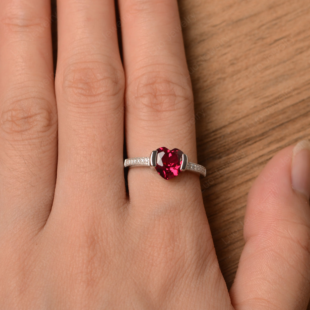 Hear Ruby Half Bezel Set Engagement Ring - LUO Jewelry
