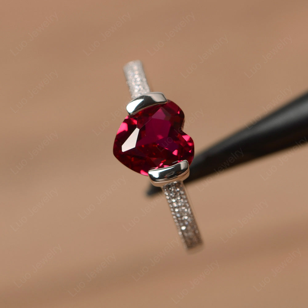 Hear Ruby Half Bezel Set Engagement Ring - LUO Jewelry