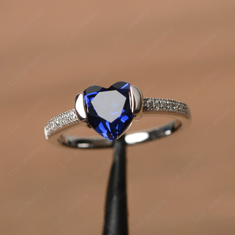 Hear Lab Sapphire Half Bezel Set Engagement Ring - LUO Jewelry