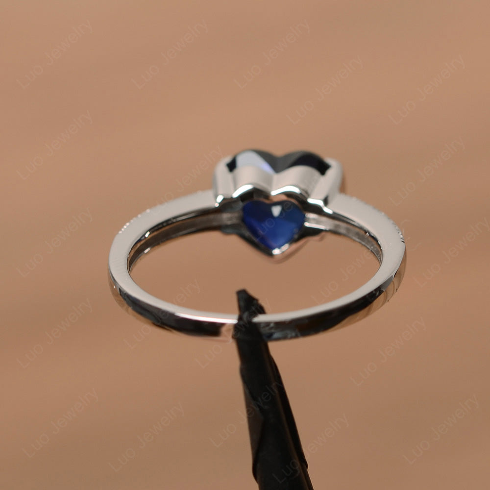 Hear Lab Sapphire Half Bezel Set Engagement Ring - LUO Jewelry