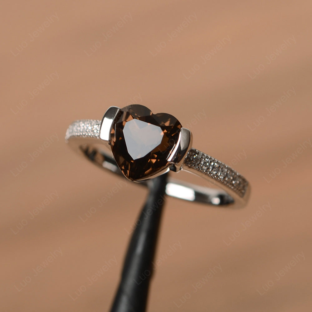 Hear Smoky Quartz  Half Bezel Set Engagement Ring - LUO Jewelry