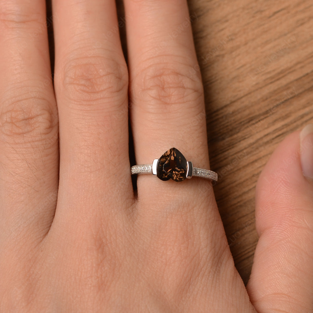 Hear Smoky Quartz  Half Bezel Set Engagement Ring - LUO Jewelry