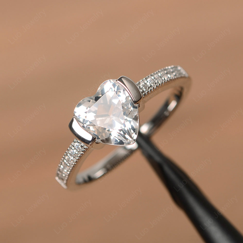 Hear White Topaz Half Bezel Set Engagement Ring - LUO Jewelry