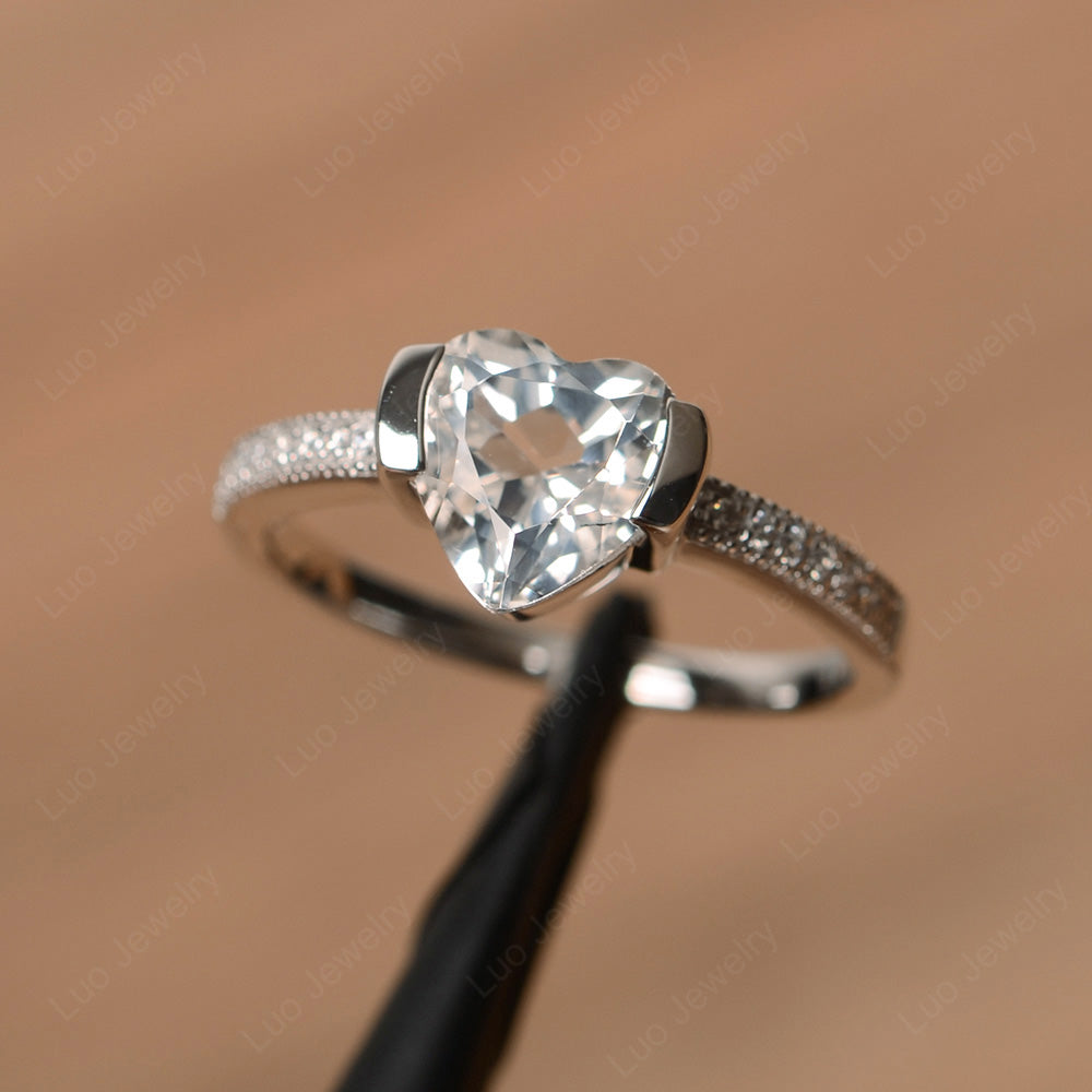Hear White Topaz Half Bezel Set Engagement Ring - LUO Jewelry