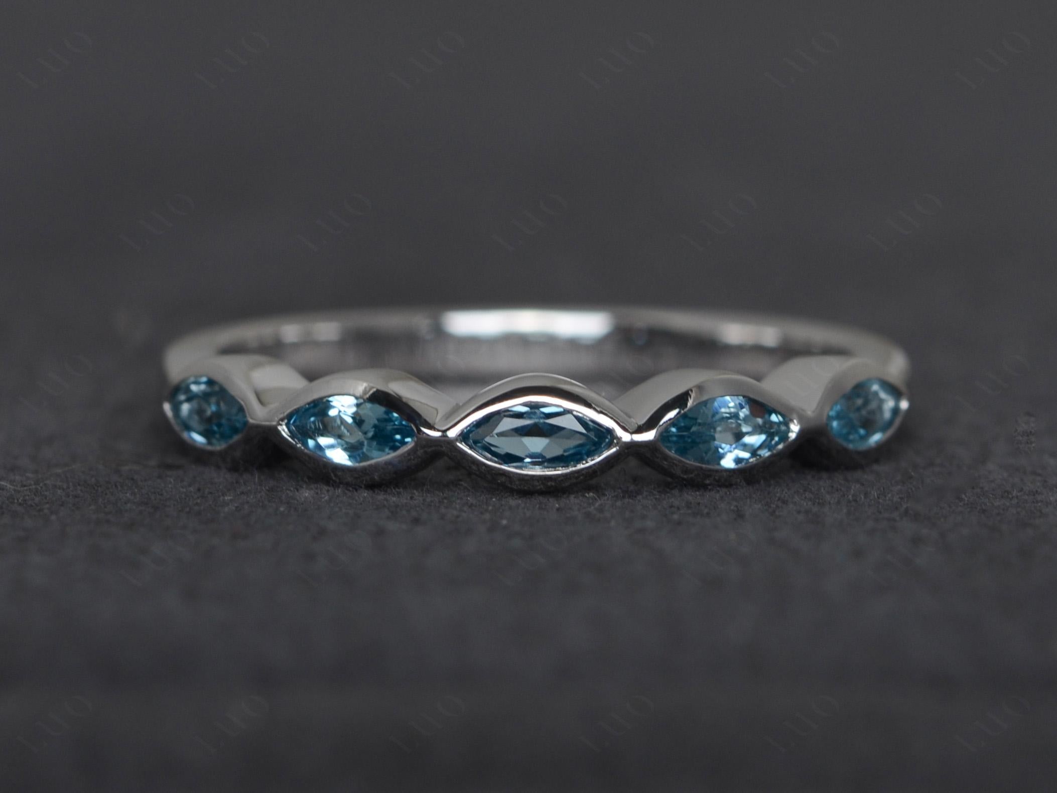 5 Stone London Blue Topaz Marquise Eternity Ring - LUO Jewelry