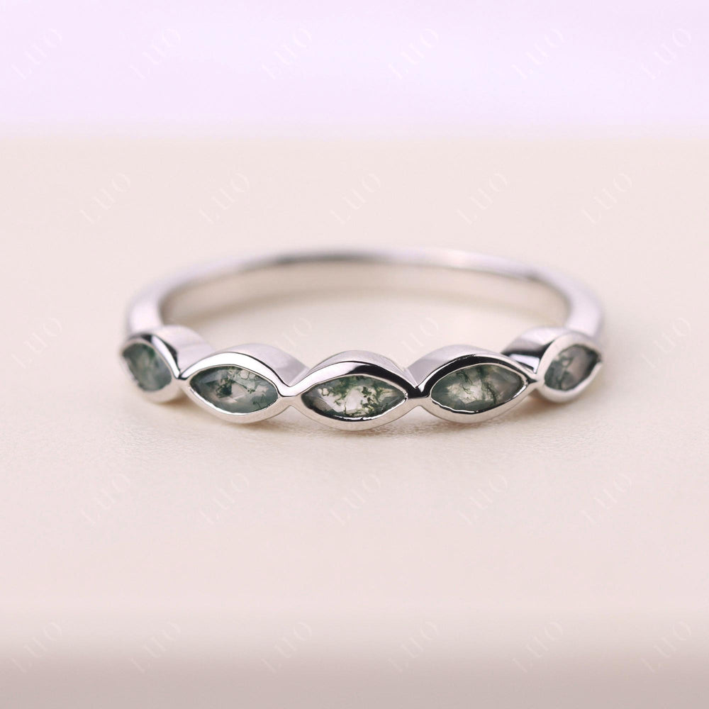 5 Stone Moss Agate Band Ring