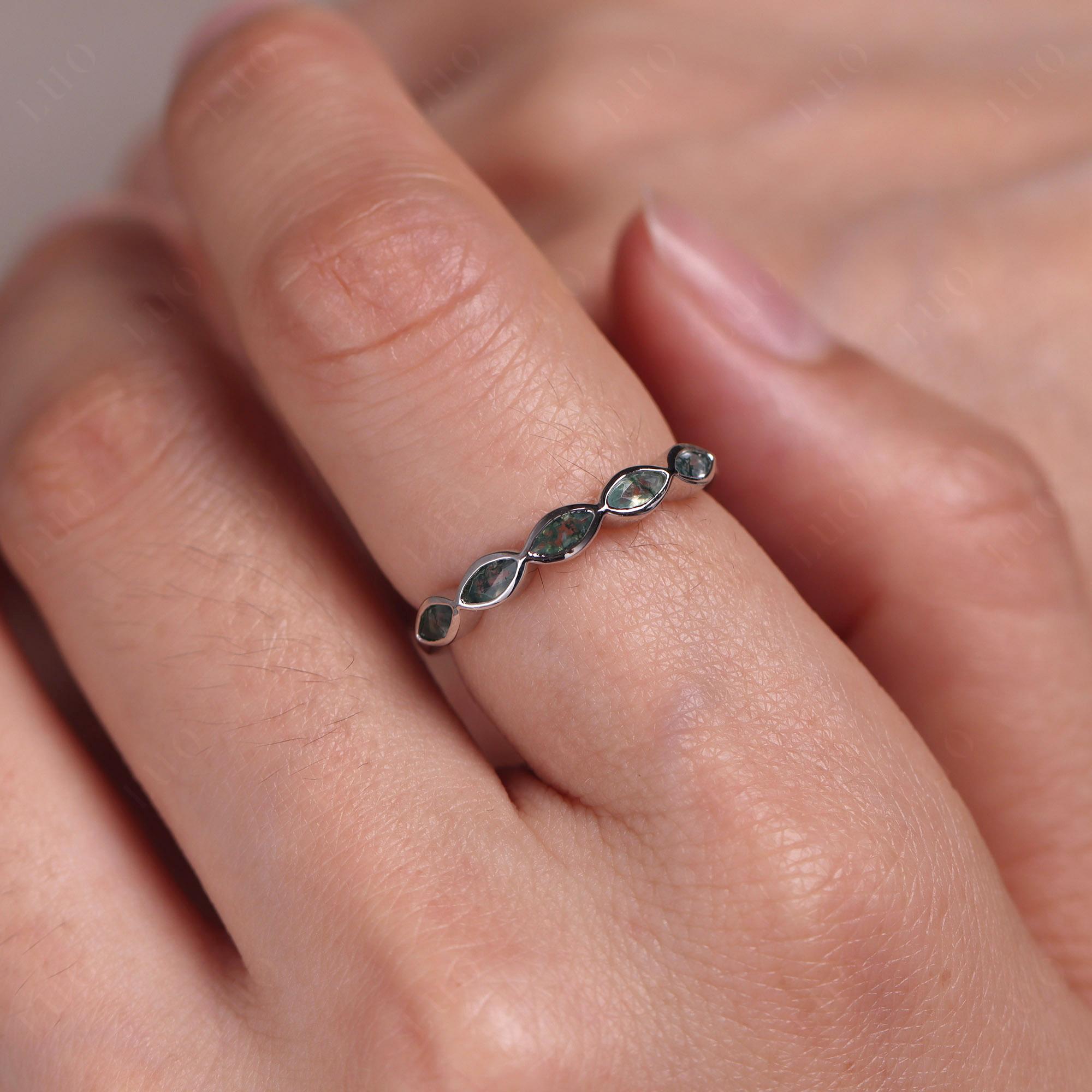 5 Stone Moss Agate Marquise Eternity Ring