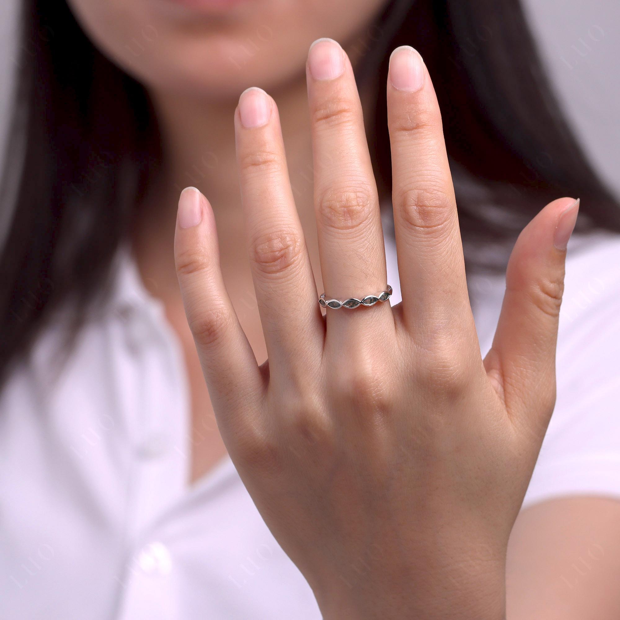 5 Stone Moss Agate Marquise Eternity Ring