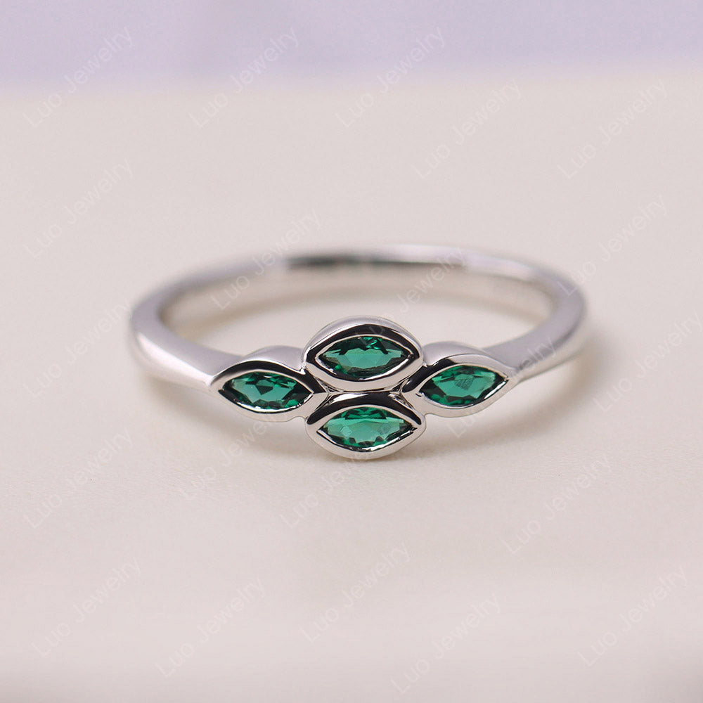 Marquise Cut Lab Emerald Bezel Cluster Ring