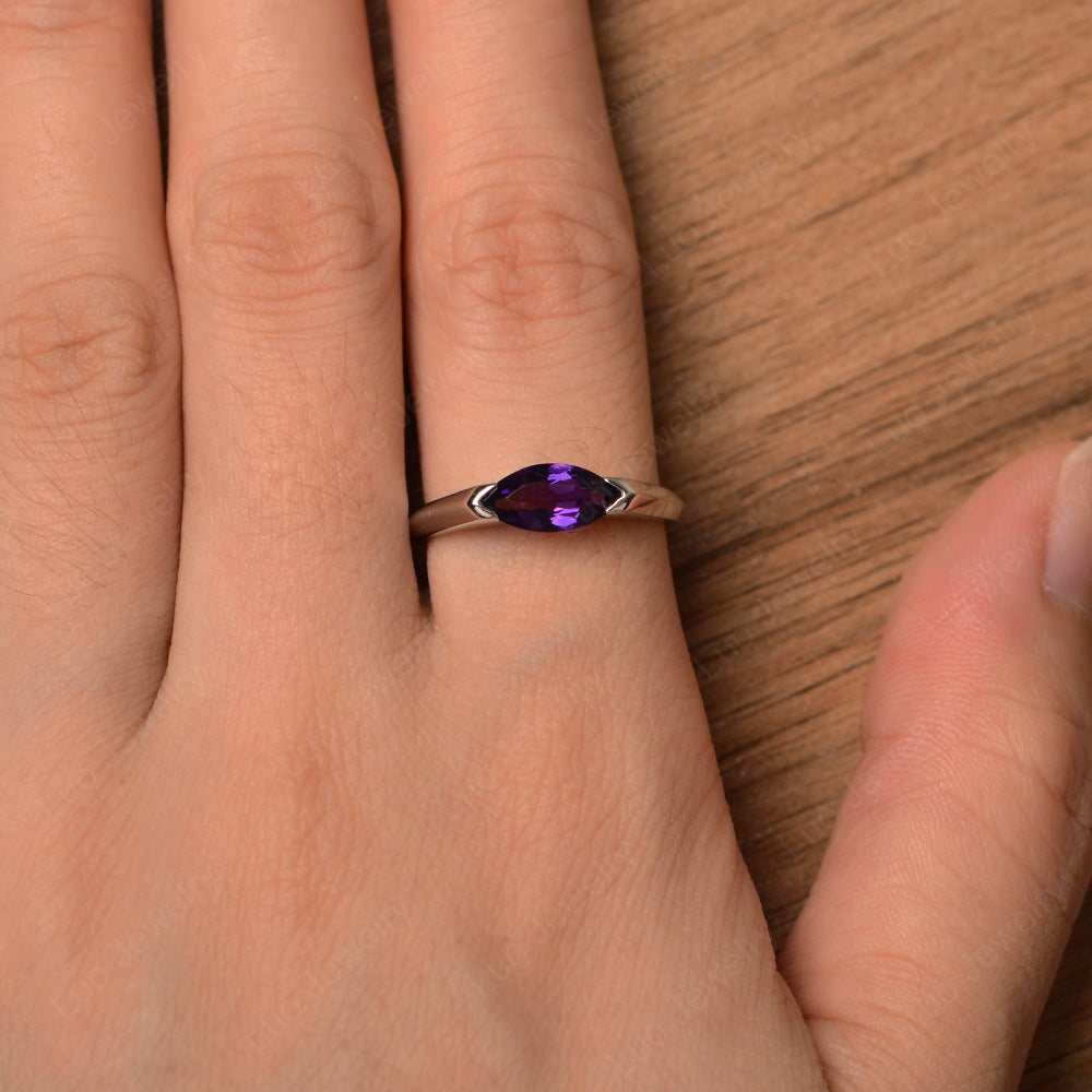 East West Marquise Ring Amethyst White Gold - LUO Jewelry