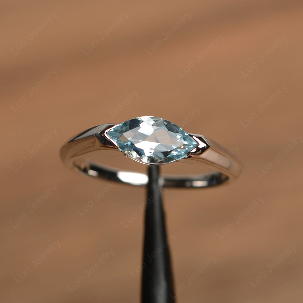 East West Marquise Ring Aquamarine White Gold - LUO Jewelry