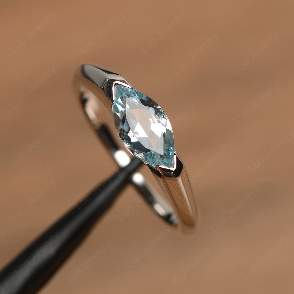 East West Marquise Ring Aquamarine White Gold - LUO Jewelry