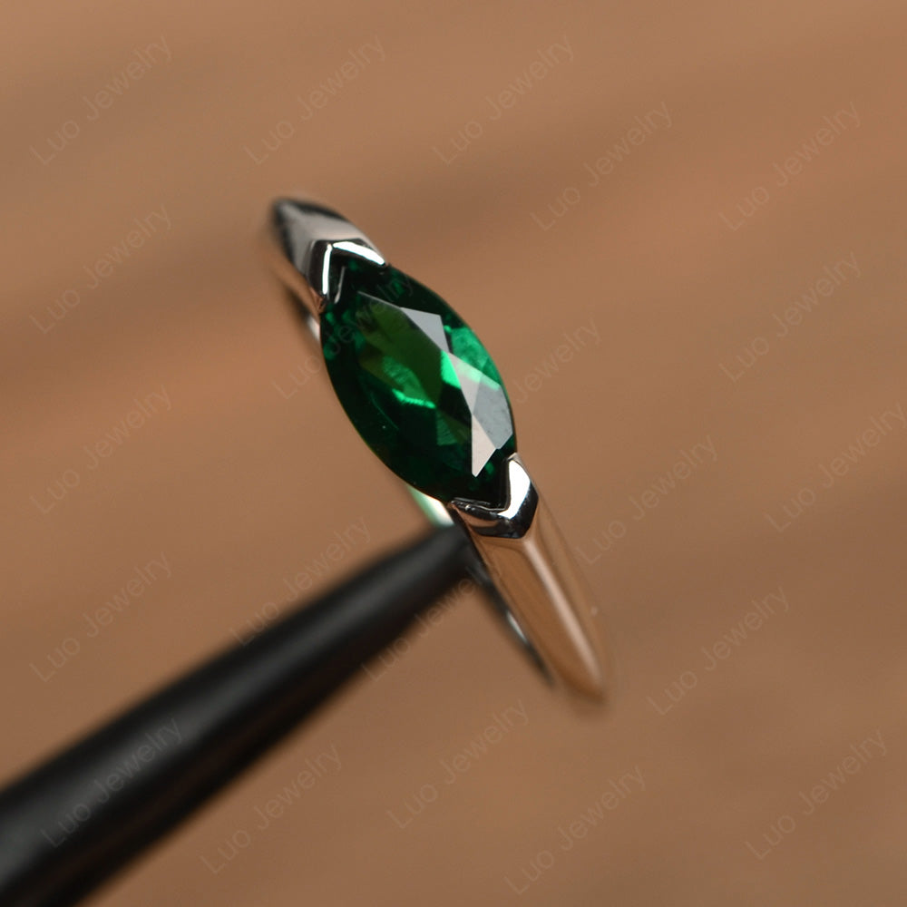 East West Marquise Ring Lab Emerald White Gold - LUO Jewelry