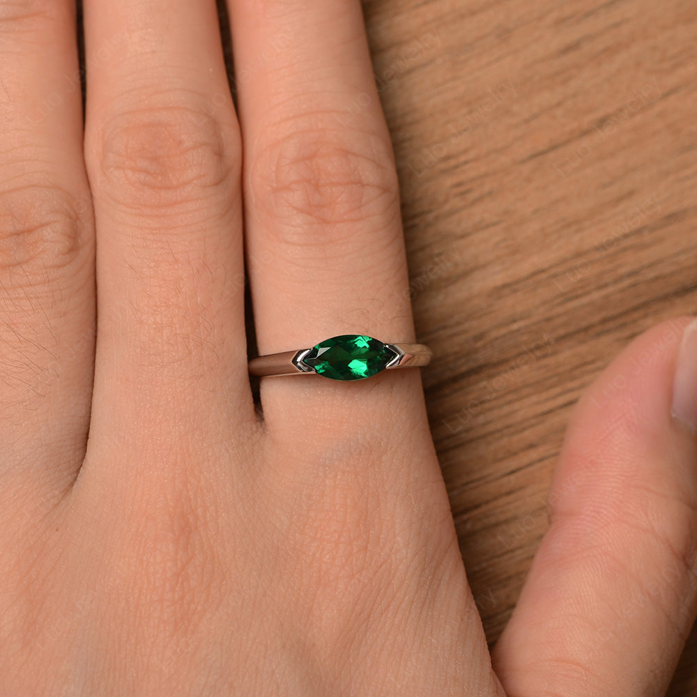 East West Marquise Ring Lab Emerald White Gold - LUO Jewelry