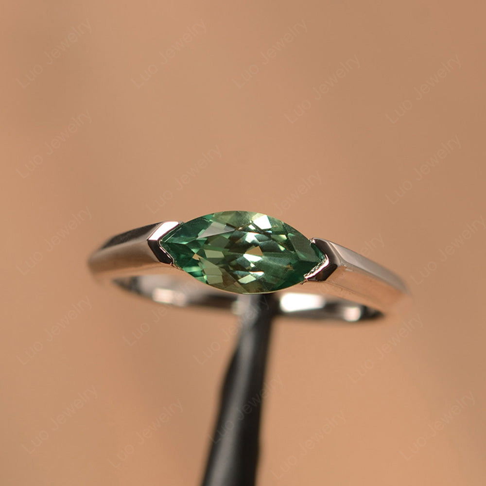 East West Marquise Ring Green Sapphire White Gold - LUO Jewelry