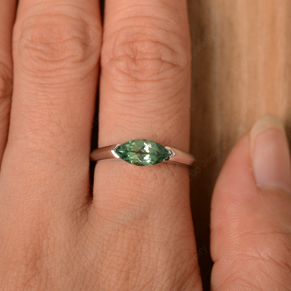 East West Marquise Ring Green Sapphire White Gold - LUO Jewelry